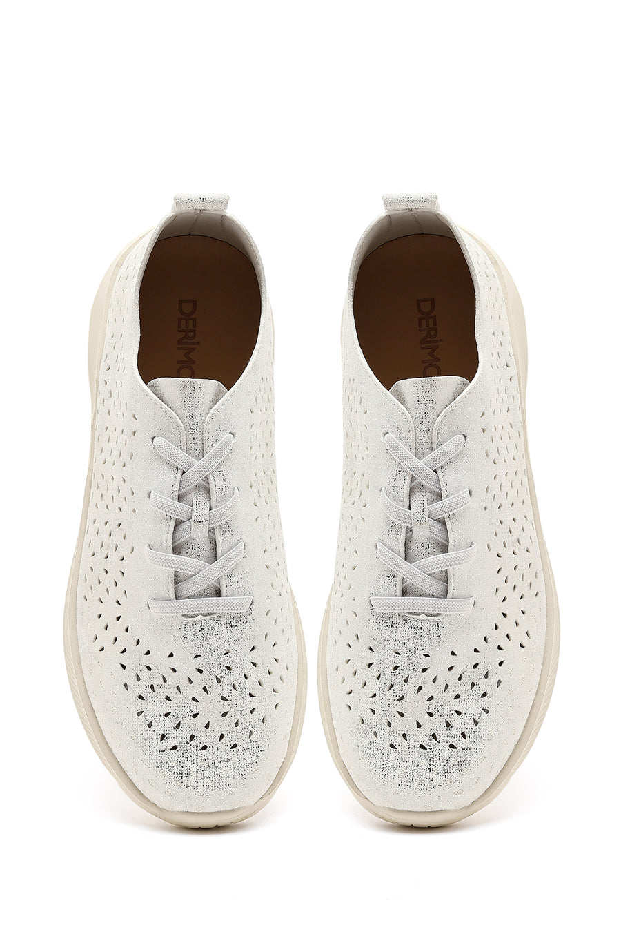 Kadın Beyaz Bağcıklı Kalın Tabanlı Desenli Kumaş Comfort Sneaker