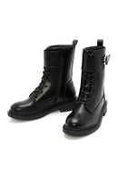 Women's Black Zipper Lace-Up Combat Boots | Derimod