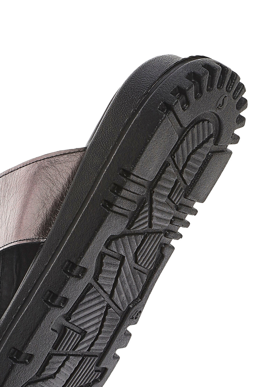 
Women's Anthracite Thick Sole Metallic Leather Slippers

