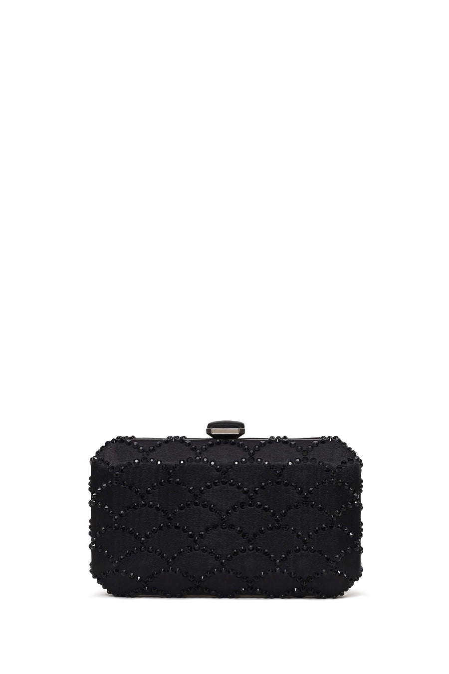 Woman Black Long Chain Strap Embellished Mini Clutch Evening Bag
