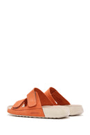 Women's Orange Nubuck Leather Comfort Slippers | Derimod