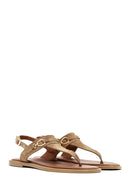 Women's Tan Suede Leather Thong Sandals | Derimod