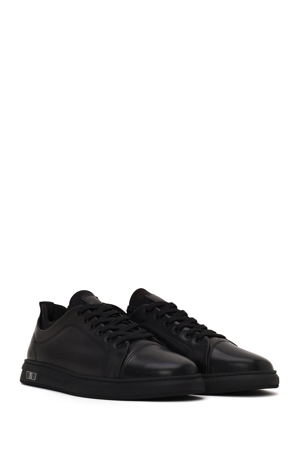 Erkek Siyah Bağcıklı Deri Sneaker