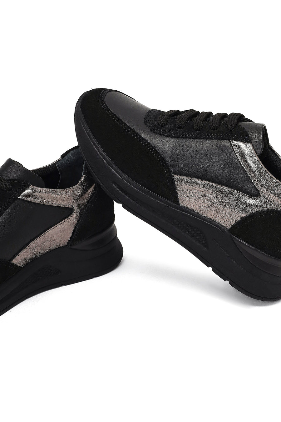 Kadın Siyah Bağcıklı Dolgu Topuklu Deri Sneaker