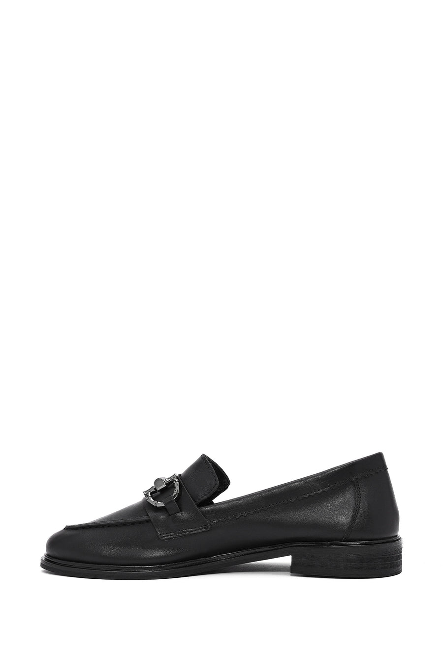 Women's Black Buckle Detailed Leather Masculine Loafer