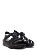 Women's Black Leather Comfort Sandals | Derimod