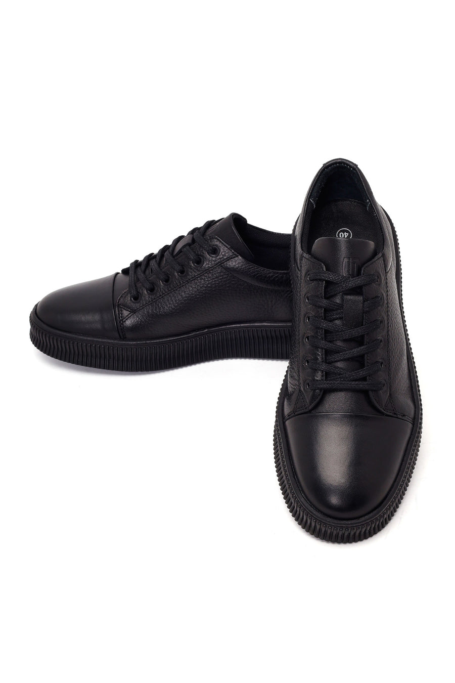 Erkek Siyah Bağcıklı Deri Sneaker