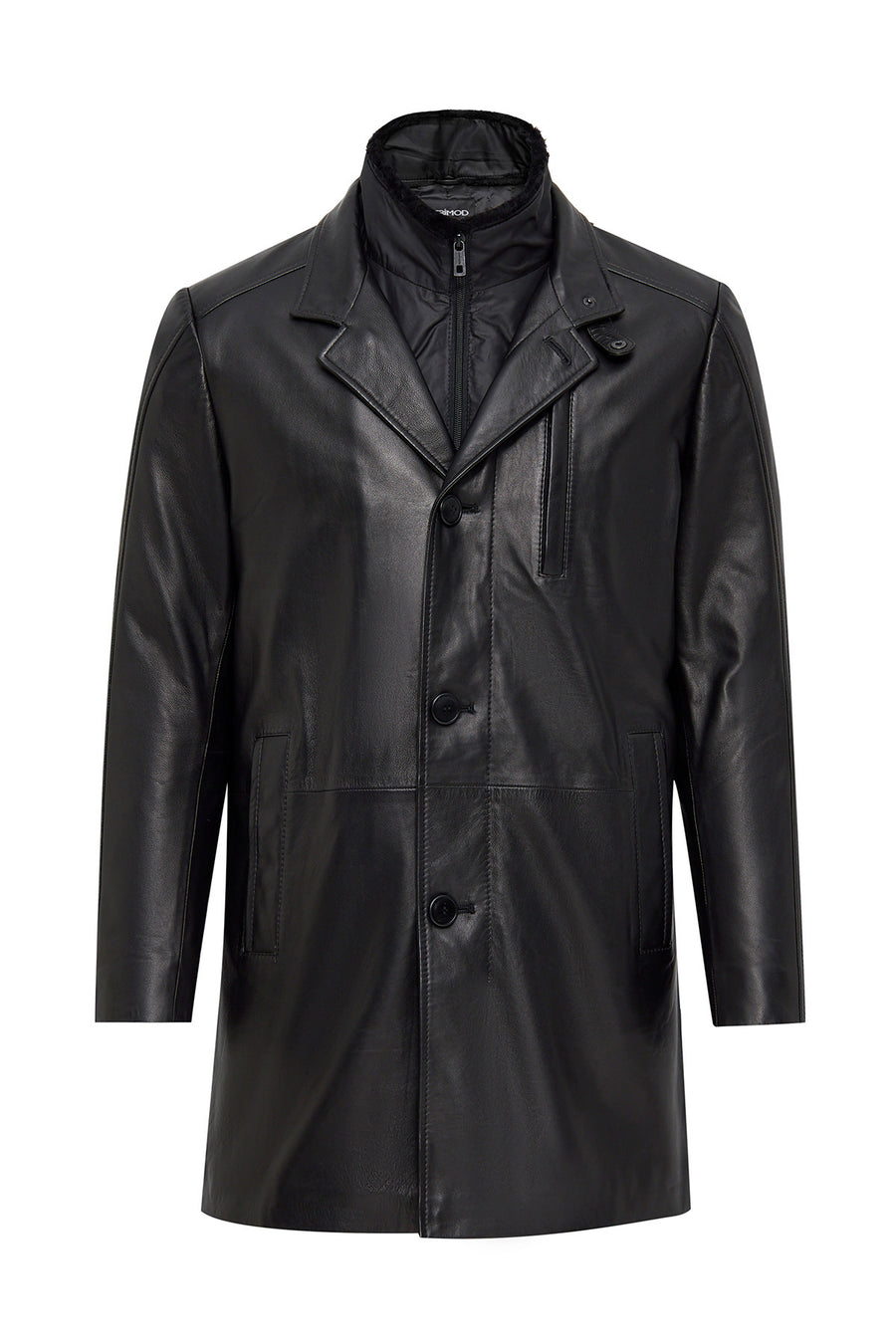 Barella Men's Black Collar Furry Leather Trench Coat