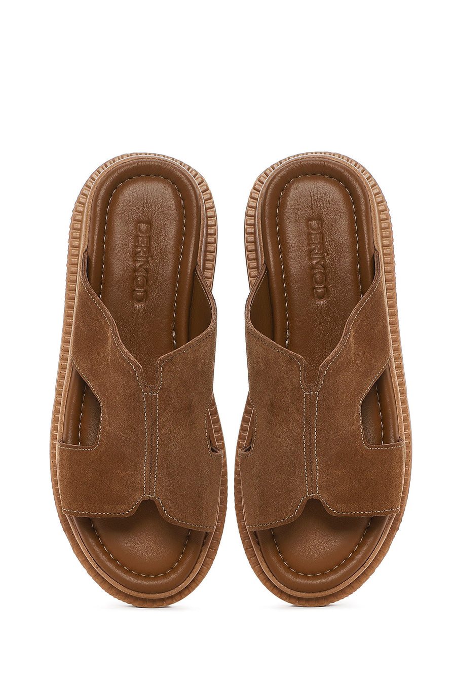 
Women's Tan Thick-Soled Suede Leather Slippers
