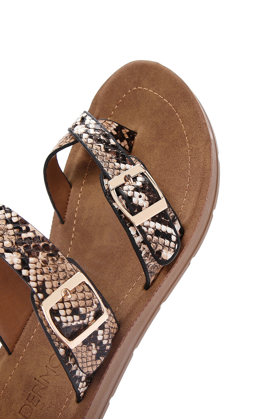 Women's Brown Double Buckled Patterned Slippers