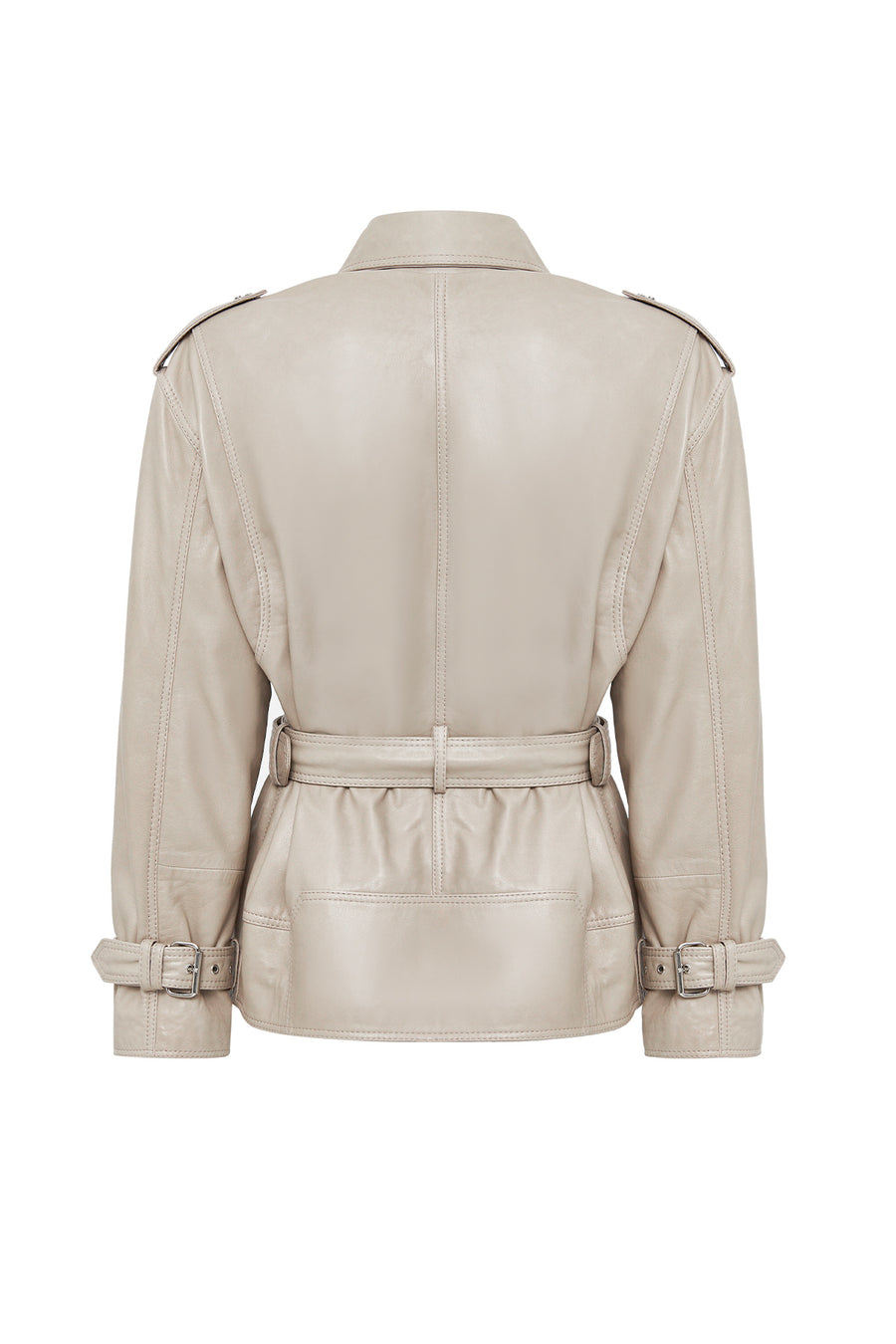 Zendaya Women's Beige Belt Detailed Biker Leather Jacket