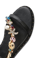 Kadın Siyah Bilekten Tokalı Taşlı Sandalet | Derimod