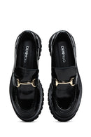 Women's Black Patent Leather Buckle Loafer | Derimod