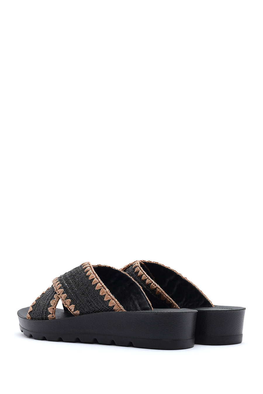 Women's Black Thick-Soled Straw Slippers