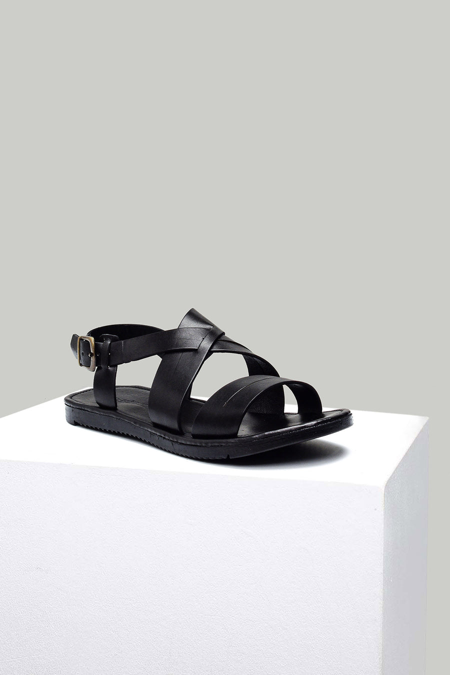 Black Men's Leather Sandals