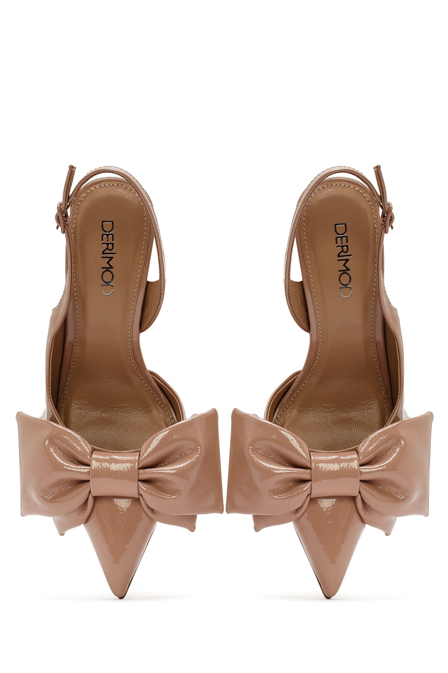 Women's Beige Slingback Thin Heel Patent Leather Shoes