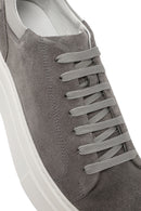 Men's Grey Lace-Up Thick-Sole Suede Leather Sneakers | Derimod