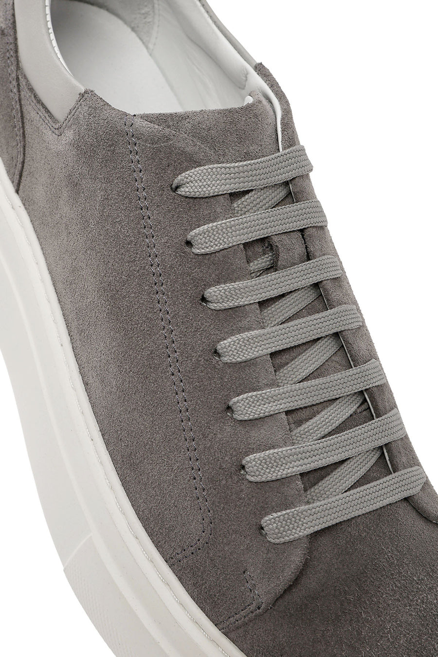 Men's Grey Lace-Up Thick-Sole Suede Leather Sneakers