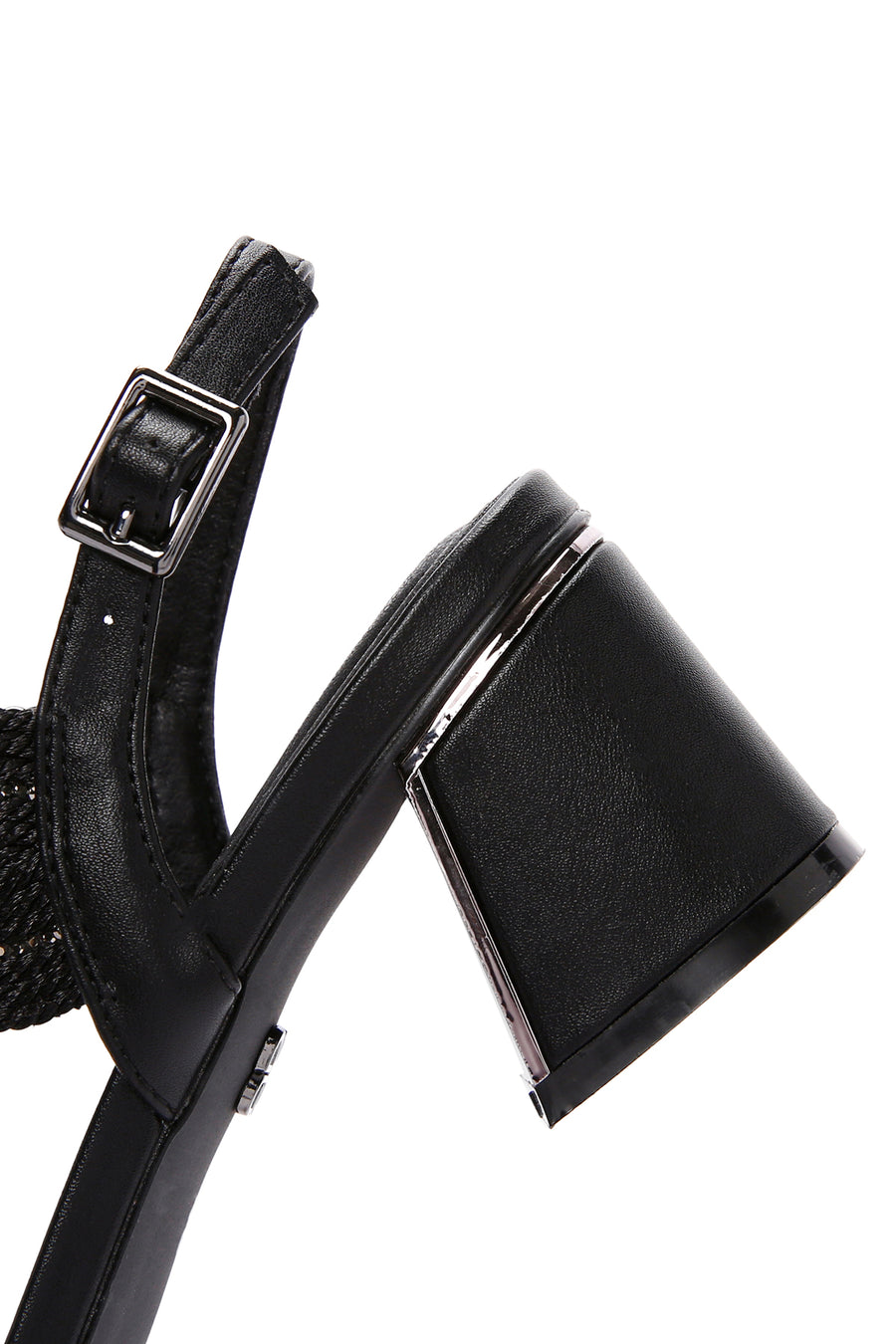 Women's Black Braided Chunky Low Heel Sandals