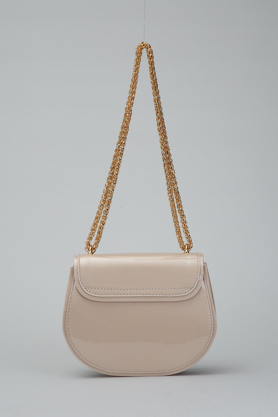 Beige Women's Leather Shoulder Bag with Chain Handle