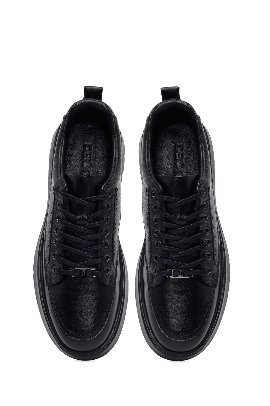 Erkek Siyah Bağcıklı Kalın Tabanlı Deri Sneaker