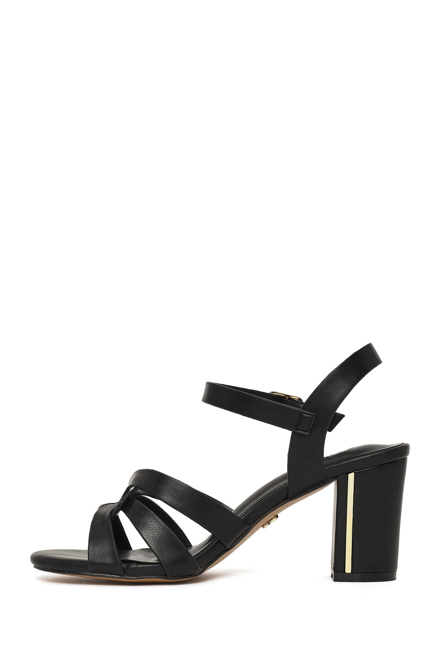 Woman Black Ankle-Buckle Chunky-Heel Sandals