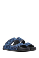 Women's Blue Banded Jean Fabric Leather Slippers | Derimod