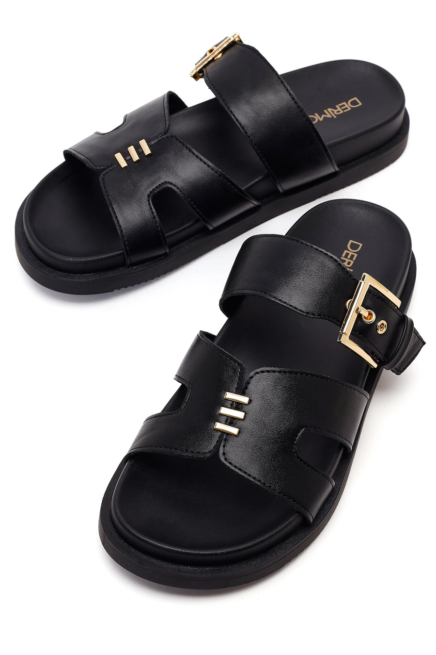 Women's Black Buckled Slippers