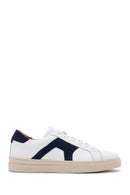 Men's White Navy Blue Suede Detailed Leather Sneaker | Derimod