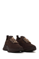 Derimod Zero Woman Brown Lace-Up Fabric Sneaker with Stone Details | Derimod