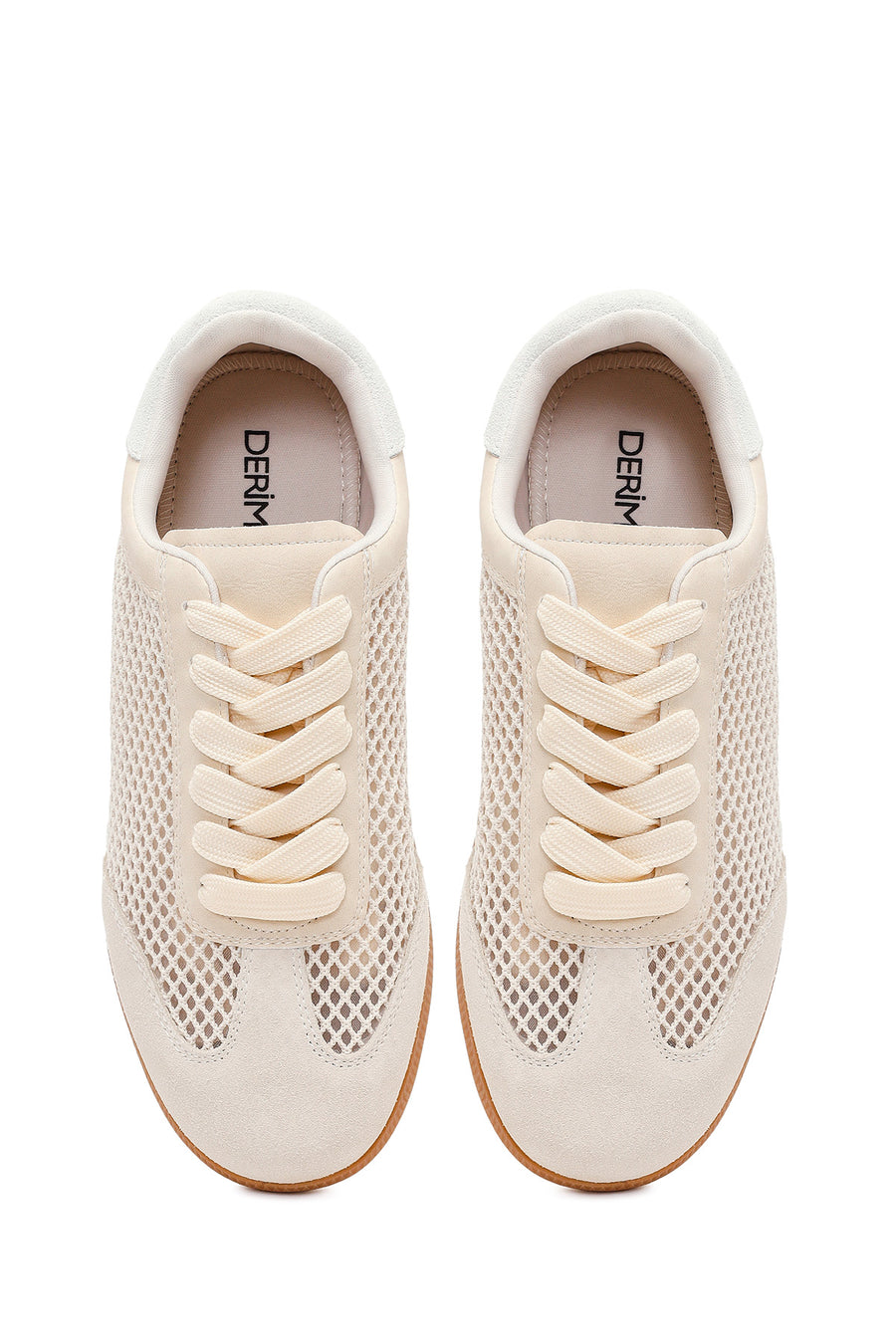 Women's Beige Lace-Up Mesh Suede Leather Sneaker