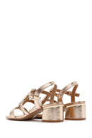 Women's Pink Gold Stone Thick Heeled Sandals | Derimod