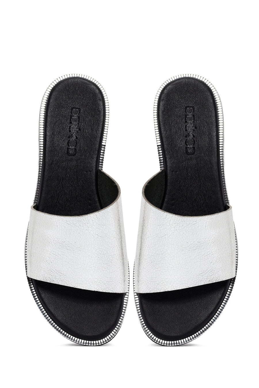 Women's Silver Metallic Leather Slippers
