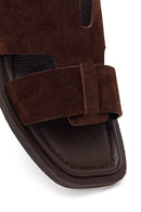 Women's Brown Suede Leather Slippers | Derimod