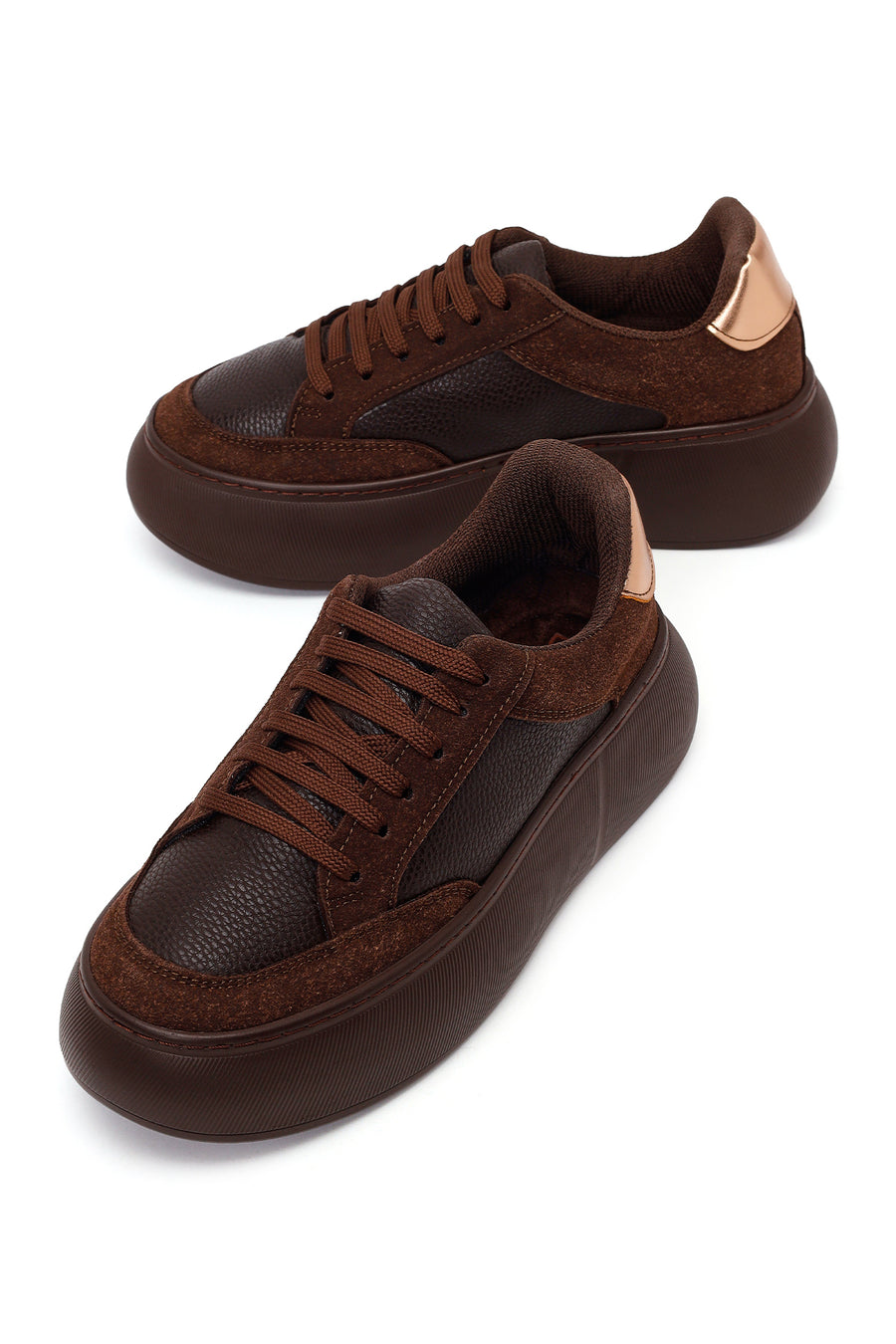 Kadın Kahverengi Bağcıklı Kalın Tabanlı Sneaker
