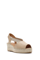Women's Beige Wedge Heel Leather Espadrille Sandals | Derimod