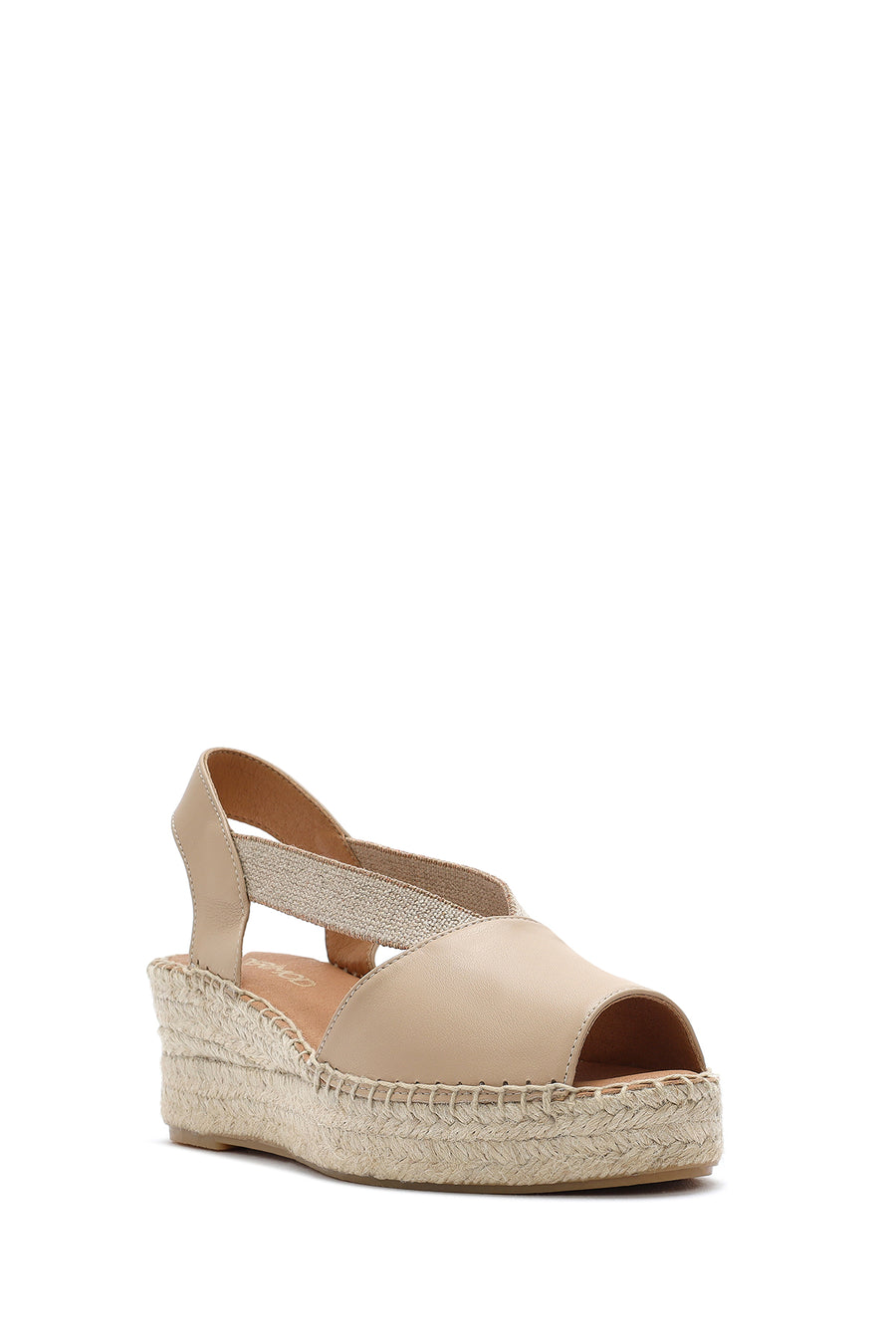 Women's Beige Wedge Heel Leather Espadrille Sandals