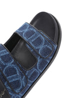 Women's Blue Banded Jean Fabric Leather Slippers | Derimod