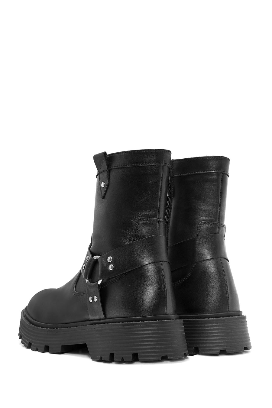 Men's Black Zippered Leather Casual Boots