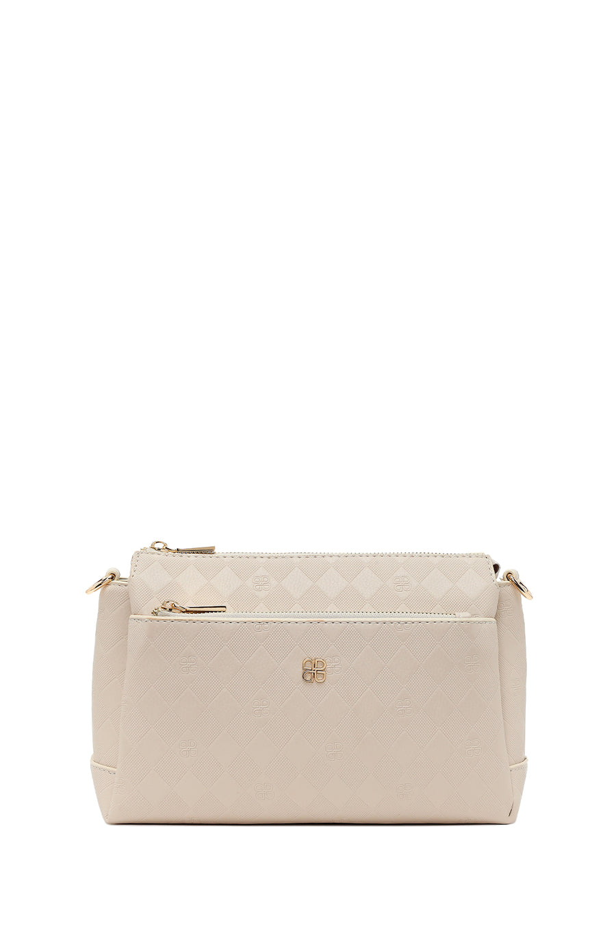 Woman Cream Printed Long-Strap Crossbody Bag