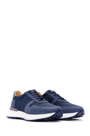 Men's Blue Nubuck Leather Thick Soled Sneaker | Derimod