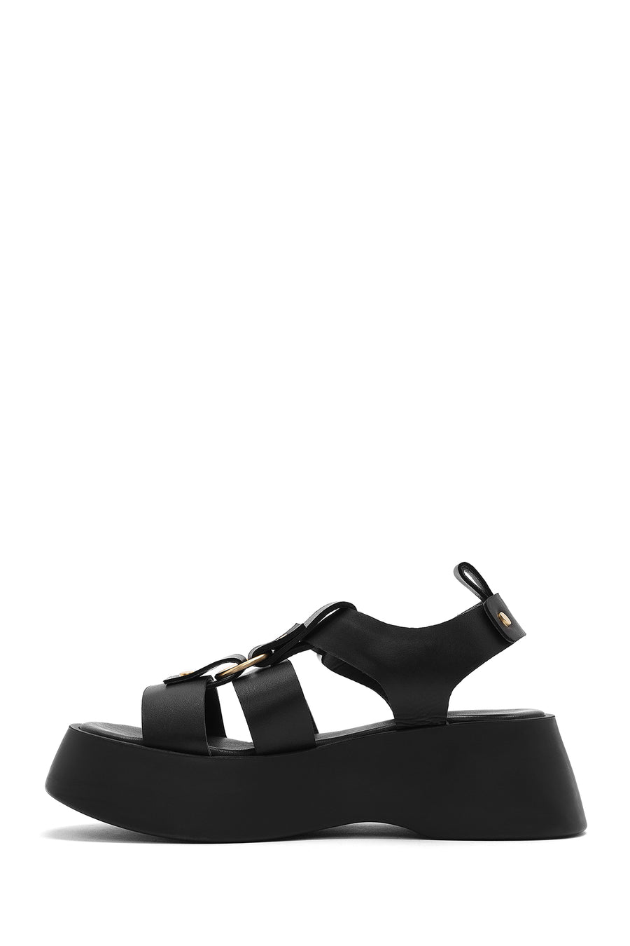 Women's Black Ankle Strap Thick Soled Leather Sandals