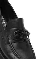 Women's Black Leather Masculine Loafer | Derimod