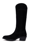 Woman Black Short Thick-Heeled Suede Cowboy Boots | Derimod