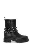 Women's Black Zippered Leather Boots | Derimod