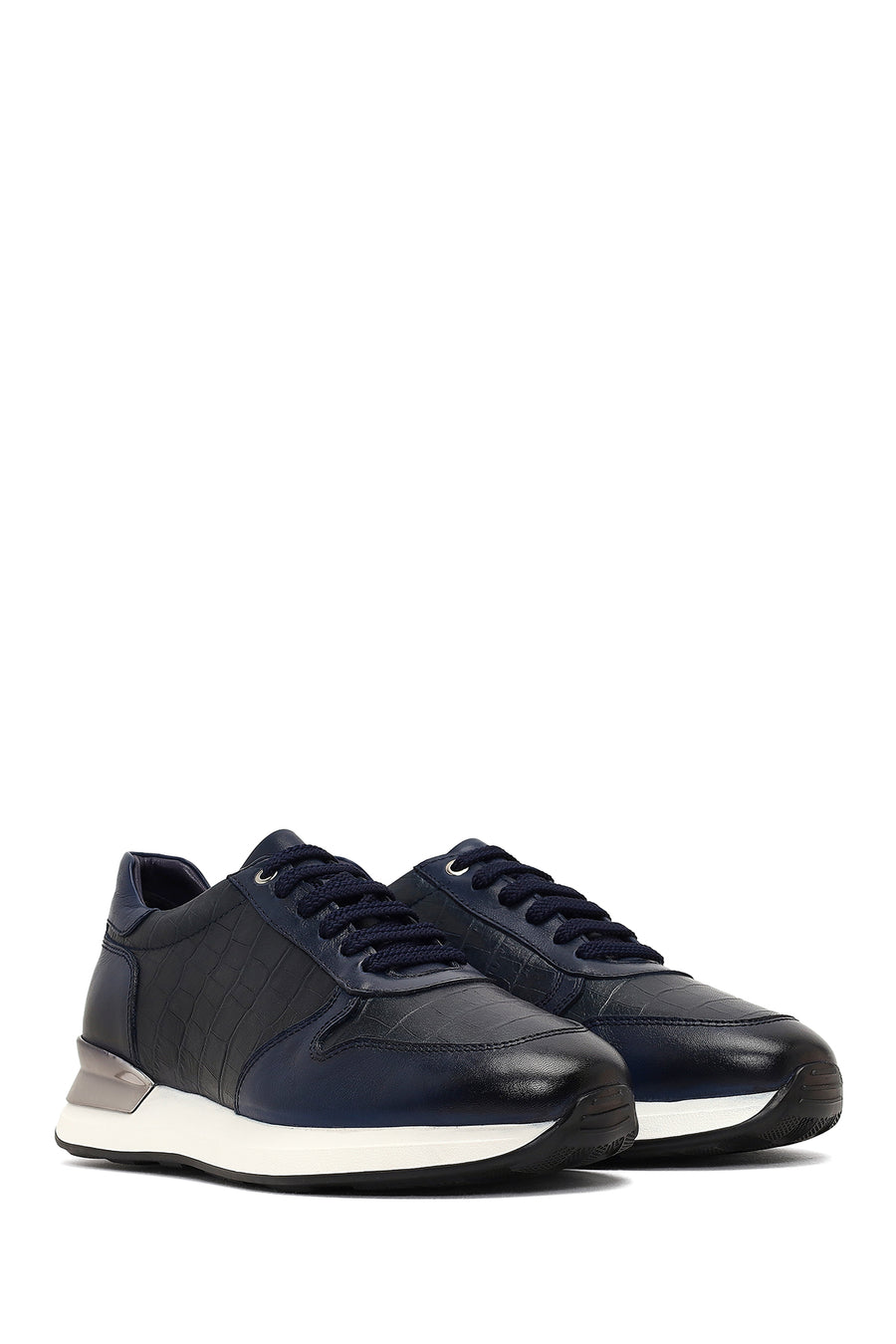 Men's Navy Blue Lace-Up Thick Sole Leather Sneaker