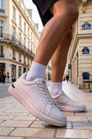 Erkek Beyaz Bağcıklı Kalın Tabanlı Deri Sneaker | Derimod