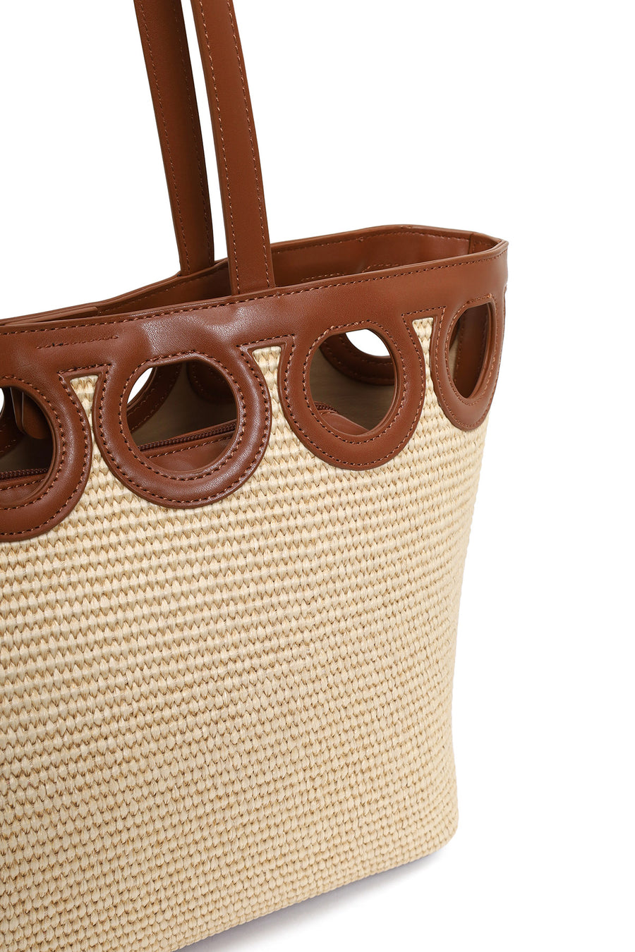 Woman Beige Wicker Shoulder Bag