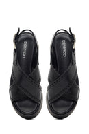 Women's Black Ankle Buckle Platform Wedge Leather Sandals | Derimod