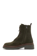 Women's Green Zippered Suede Leather Boots | Derimod